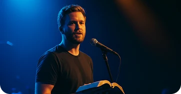 Pastor speaking from the stage during a church service